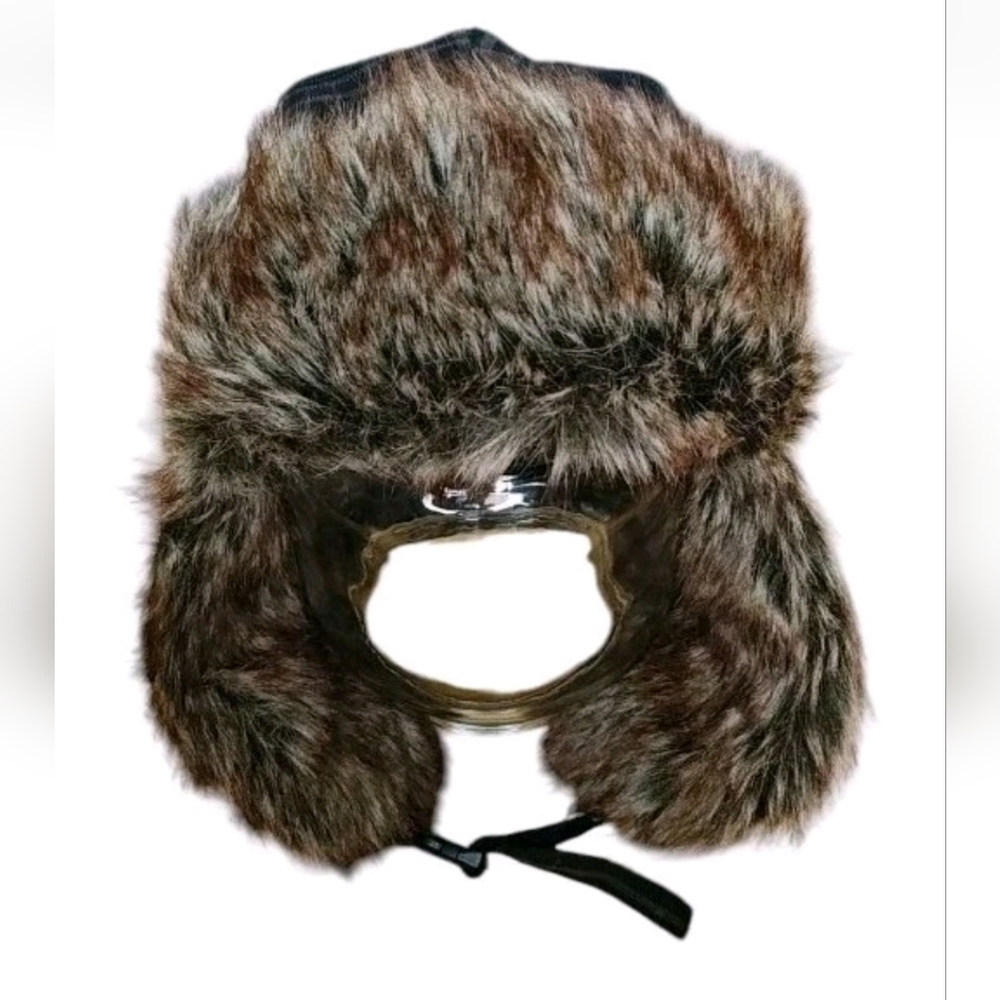 Wool Flannel Trapper Hat Black Plaid Fur Quilted Lined Elmer Fudd Winter Ski O/S